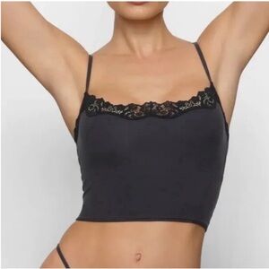 SKIMS Black Lace Detail Chemise